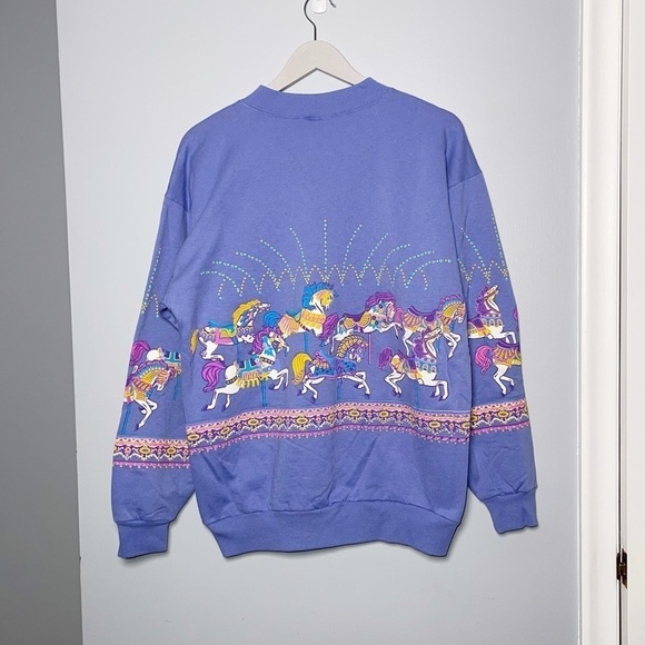 Vintage 90s Unicorn Carousel Crewneck Sweatshirt - Picture 2 of 5